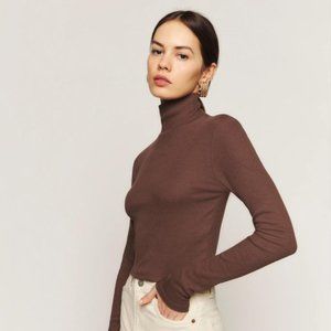 Reformation Davy Cropped Ribbed Turtleneck Tee Size S Brown